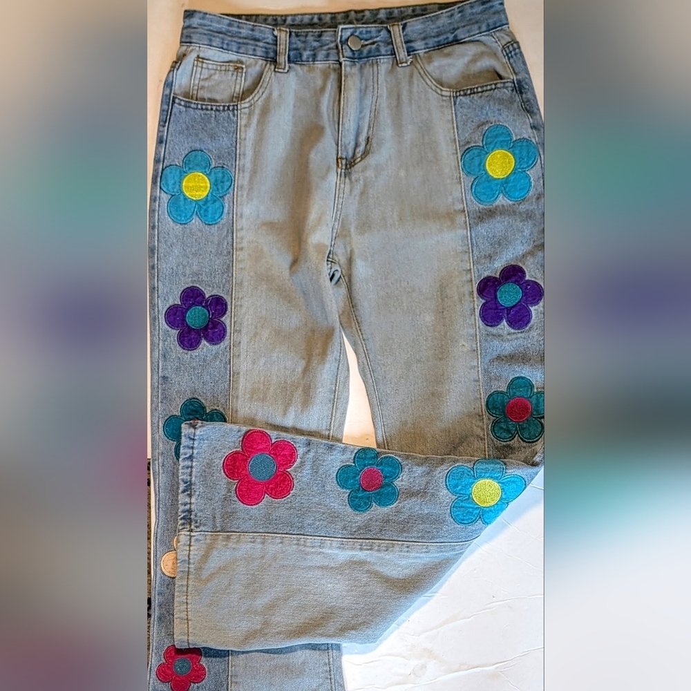 SLP Wide Leg High Waist Jeans 70's Inspired Size Large Washed Denim - Picture 2 of 8